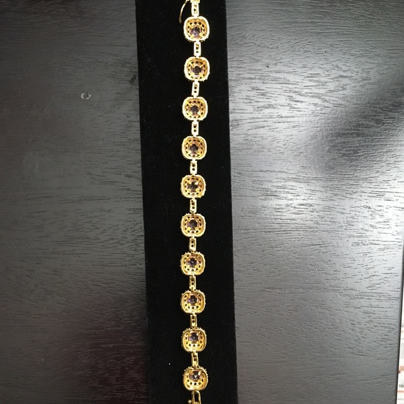 925 Silver Gold Plated Amethyst CZ Ring & Bracelet - Picture 10 of 14